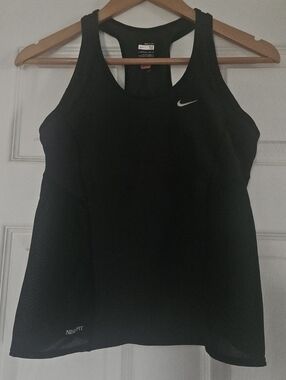 Nike Women’s Black Racerback Dri-FIT Tank with White Swoosh Medium